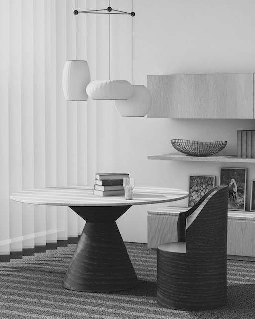 Round Wooden Table and Chair In LA Home