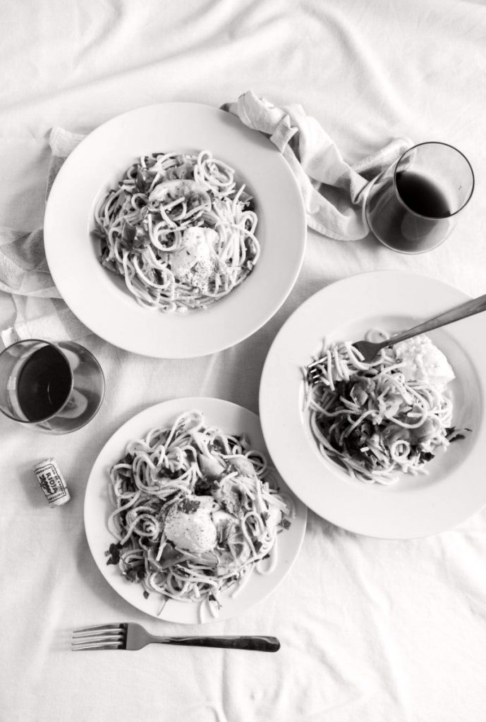 pasta and wine