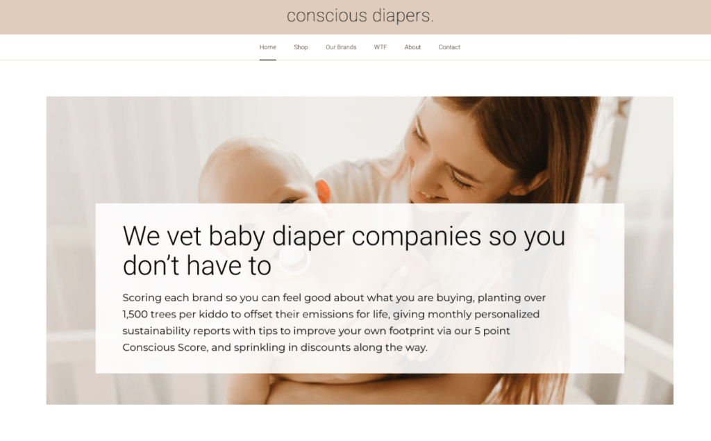Screenshot Of Conscious Diapers' Website