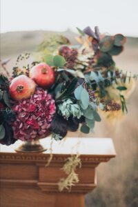 Bouquet With Flowers And Pomegranates